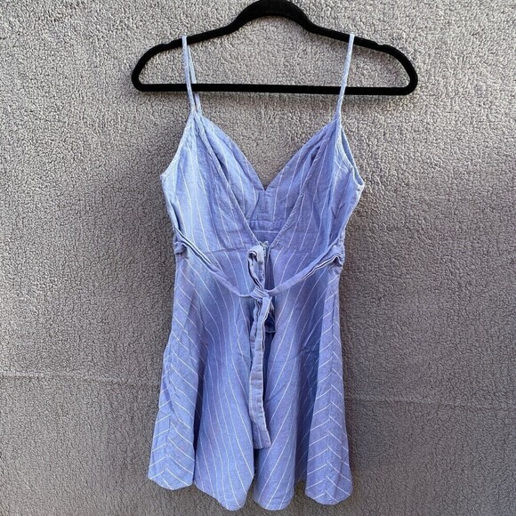 Windsor Blue Striped Summer Tie Spaghetti Strap Dress Sz Small - Picture 4 of 8